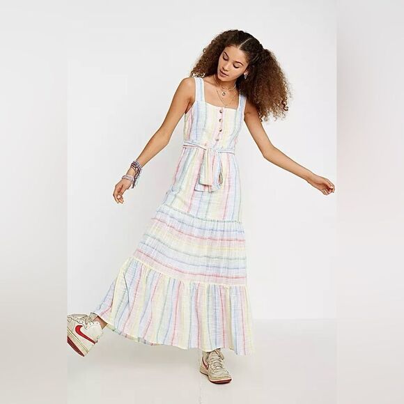 Urban Outfitters Dresses & Skirts - Urban Outfitters San Katy Slub Stripe Maxi Dress NEW Rainbow